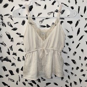 American Eagle semi cropped baby tee baby doll tank top lace v neck cream y2k